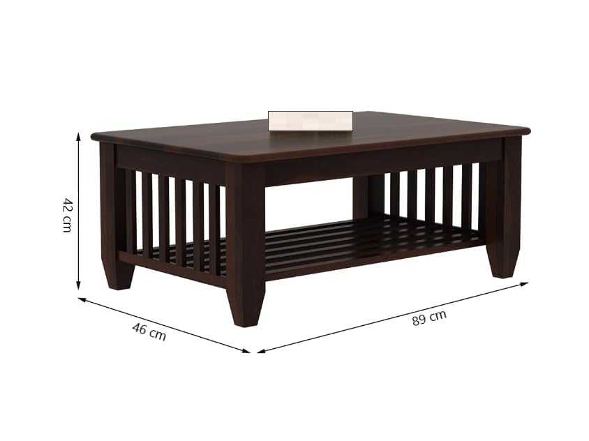 Image of Solid Wood Center Table for Living Room | Sheesham Wood Coffee Table with Storage Shelf | Wooden Tea Table Furniture for Home (Walnut Finish)