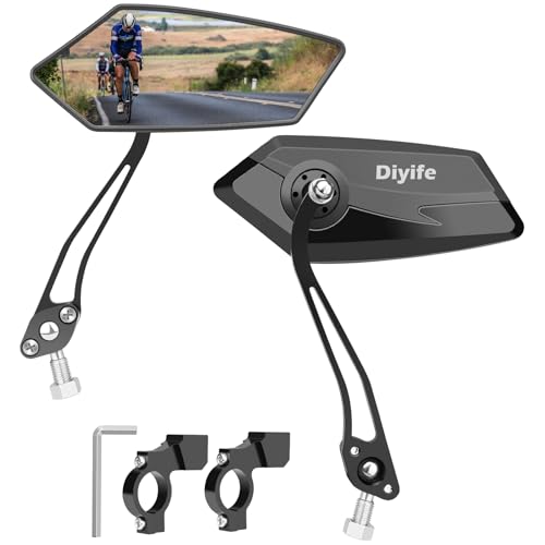 Diyife Retroviseur Velo [2 Pack-Grand Miroir HD], Miroirs de Vélo Réglable à 360°, Compatibles Guidon 22-25mm Universel, Facile à Installer - avec Clé...