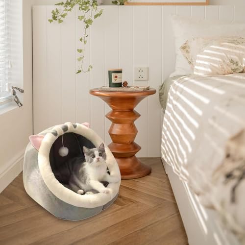 Appartement de nid de chat semi-fermé, lit intérieur et niche avec peluche