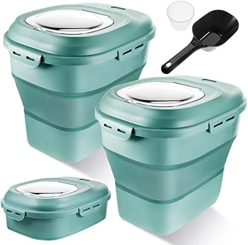 Talltalk 2 Pieces Collapsible Dog Food Storage Container with Measuring Scoop and Wheels 30 lb Large Plastic Airtight Dog Food Bin Pet Food Storage Containers for Dog, Cat and Other Pet
