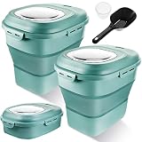 Talltalk 2 Pieces Collapsible Dog Food Storage Container with Measuring Scoop and Wheels 30 lb Large