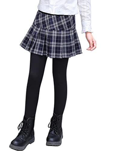 Kiench Girls' Leggings with Plaid Pleated Skirts Attached Pants High Waist