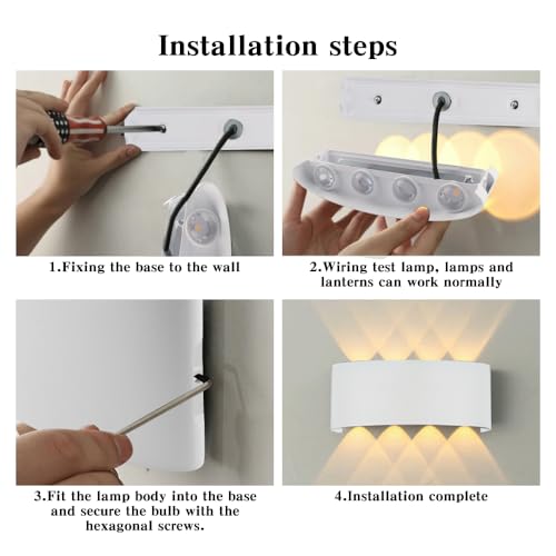 CHEVVY Aplique LED de Pared Interior/Exterior 8W Blanco Moderno Apliques de Pared LED Luz Blanca Cálida 3000K Luces led pared para Baño Jardín Dormitorio Pasillo Escaleras IP65 - imagen 7