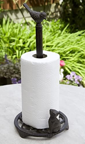 Cast Iron Cat & Bird Kitchen Roll Paper Towel Holder