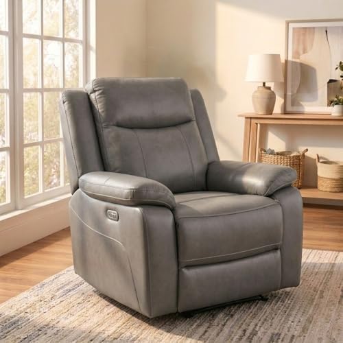 Image of Leather Manual Recliner Chair with USB Port for Home, Deep Grey