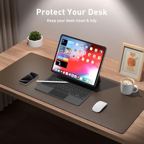 Image of Aothia Leather Desk Pad Protector, Office Mat, Large Mouse Pad, Non-Slip PU Leather Blotter, Laptop Desk Pad, Waterproof Writing Pad for Office and Home (Coffee, 31.5 inch x 15.7 inch)