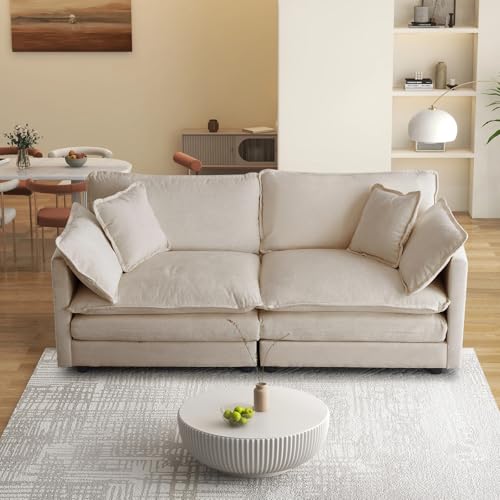 SoarTalent 76.7” Modular Sectional Sofa Convertible Couches, 2 Seater Chenille Deep Seat Cloud Couch Loveseat with Pillows for Living Room, Apartment, Office(Khaki)