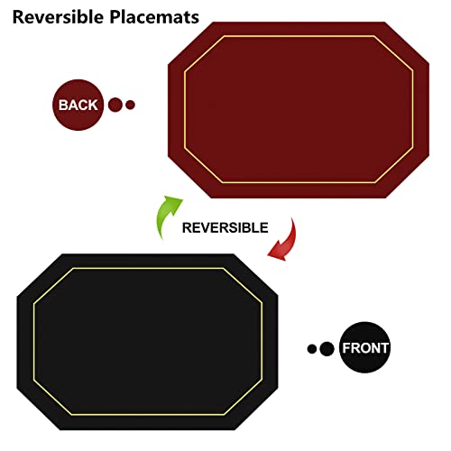 Reversible Placemats Set Of 6 - Mygcca Faux Leather Heat Resistant Placemats Washable Table Mats Waterproof Wipeable Place Mats For Dining Table Wedding Coffee Shop Decorations (Wine Red And Black) #TOP1