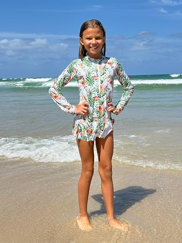 Zipper for Easy Bathroom Access – Girls One Piece Swimsuit with Skirt – UPF 50+, Long Sleeve for Toddlers & Kids3