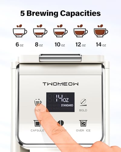 Coffee Maker Hot & Iced With Bold Setting,Single Serve Coffee Maker For K Cup And Grounds，52 Oz Removable Water Tank,6-14 Oz Brew Sizes,One Cup Kcup Coffee Machine With Reusable Filter, White