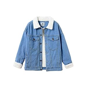 Women’s Winter Warm Loose Boyfriend Oversized Fleece Lining Denim Jacket Coat www.denim.fit