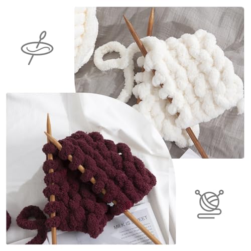 HOMBYS Chunky Chenille Yarn for Crocheting, Super Bulky Jumbo Yarn for Hand Knitting, 3/4" Thick Soft Plush Yarn for Blankets, 8 Skein Pack (27 yds / 8 oz Each), Multi Assorted Cream Wine Red by HOMBYS - Used condition - Image 3