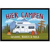 SpecialMe® Fußmatte Camping personalisiert mit Namen Geschenk für Wohnmobilbesitzer Familie rutschfest & waschbarr Schwarz 60x40cm
