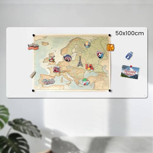 Qiytecno Magnettafel Weiß 50x100cm Groß: Magnetwand Metall Nur Für Magnete Nicht Beschreibbar Matt Pulverbeschichtet Starke Haftkraft Wohnzimmer Home Office Für Sammler