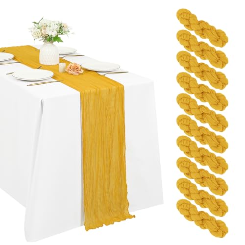 REWOMC 10 Pack Cheesecloth Table Runner 17 x 108 Inch, Gold