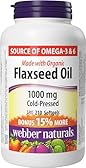 Webber Naturals Flaxseed Oil 1000 mg, 210 Softgels, Plant Source Omega-3, For Heart, Brain and Cardiovascular Health
