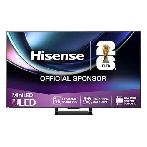 Hisense 55U7Q Pro Fernseher 55 Zoll, 4K Mini LED, Smart TV, Hi-View AI Engine Pro, 165Hz Game Mode Ultra, FreeSync Premium Pro, 2.1.2 Ch. Surround Sound, Dolby Vision IQ Atmos, Sprachsteuerung [2025]