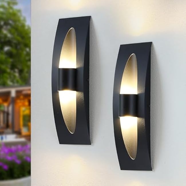 15.6 Outdoor Wall Light with Built-in LED,2 Pack Exterior Porch Lighting,Matte Black Wall Sconce for Front Door,Hallway,Patio,Garage.HWBD010-LED-BK2