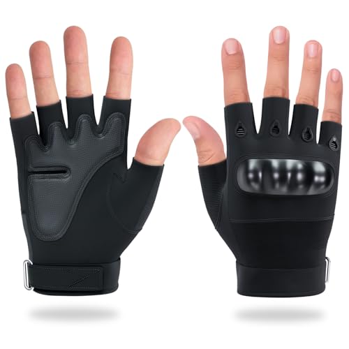 Image of Pivalo Half Finger Bike Riding Gloves with Strong Protective Shells Anti-Skid Surface Breathable Material Glove for Motorcycle Cycling Climbing Mountaineering (Black, XL)