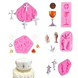 5-teiliges Set Silikon Fondant-Formen für Backen – Kreuz, Taube, Gebetshände, Pokal & Herz Design – Perfekt für Schokolade, Zuckerwaren, Cake Toppers und Dekoration – Ideal für Hochzeiten, F