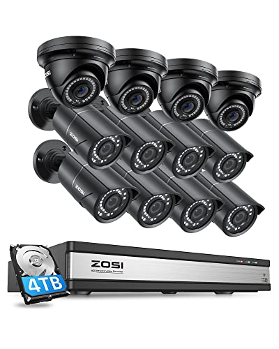 Image of ZOSI 4K 16 Channel PoE Security Camera System Outdoor Indoor, 12 X 5MP (3K) Bullet Dome PoE Cameras with Night Vision, 16CH 4K NVR with 4TB HDD for 24 /7 Recording, Motion Detection, Remote Access
