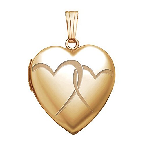 PicturesOnGold.com 14K Gold Filled Yellow Interlocking Hearts Heart Locket 2/3 Inch X 2/3 Inch with Engraving
