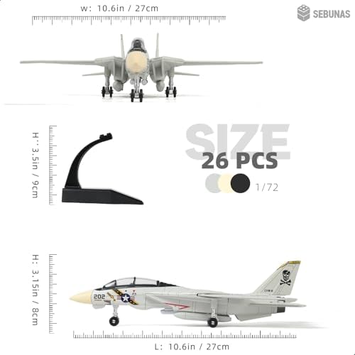 SEBUNAS 1:72 Scale F-14 Tomcat Fighter Jet Quick Build Model Kit Plastic Millitary F14 Toy Airplane Assembly Aircraft Model with Stand Gift for Kids (36PCS)
