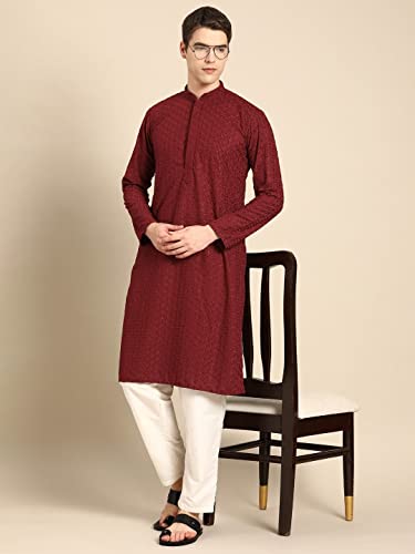 Image of Rajubhai Hargovindas Men Pure Cotton Chikankari Embroidered Straight Kurta