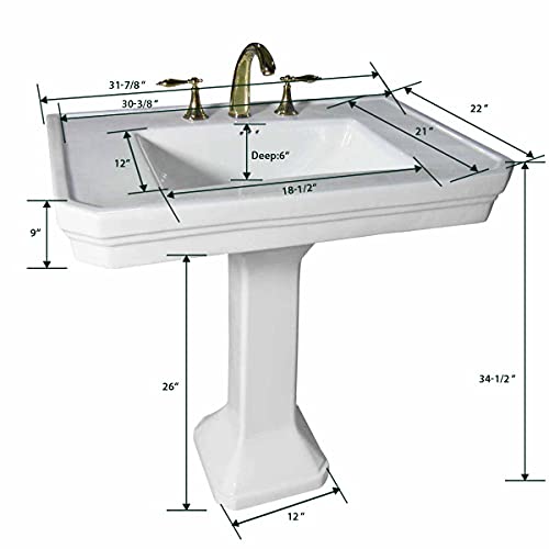 Victorian 32" Large Pedestal Bathroom Sink Heavy Duty Porcelain Pre-Drilled Widespread Faucet Holes With Overflow Renovator's Supply Manufacturing #TOP1
