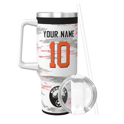 Personalisiert Thermobecher,25/26 Bayern Travel Isolierbecher mit Namen & Nummer | Trinkflasche mit Deckel und Strohhalm|Edelstahl-Thermosflasche 1.2L| BPA Frei|Geschenke Für Fußballfans