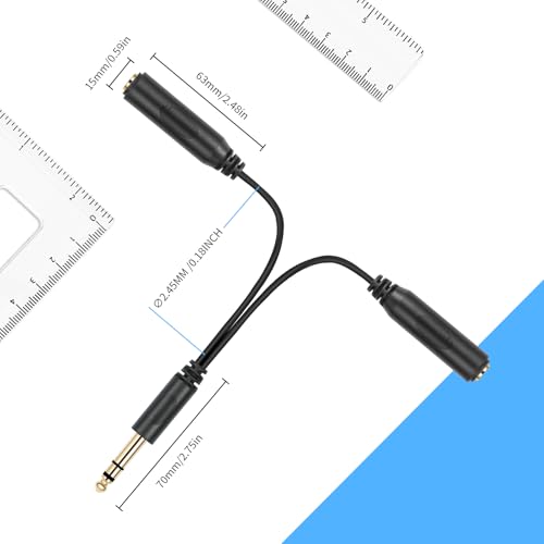 image for SiYear 6.35mm 1/4 inch Male Plug Stereo to 2 Dual 1/4 