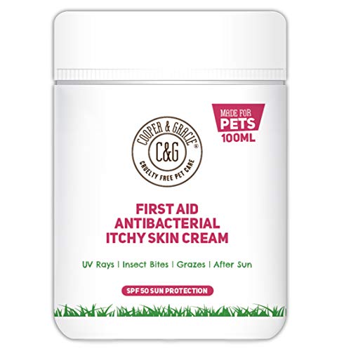 C&G PETS | FIRST AID ANTIBACTERIAL ITCHY SKIN CREAM WITH SPF 50 | 100% NATURAL ESSENTIAL OIL | MAINTAINS CRACKED ITCHY SKIN |LICK SAFE NON TOXIC NON IRRITANT |HIGHLY ABSORBENT SUN CREAM FOR DOGS 100ML