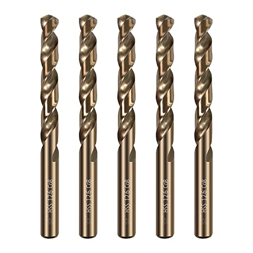 HUAZHICHUN 5PCS Size 12.6mm,M42 8%,Cobalt Drill Bit, M42 HSS Metal Drill Bit Set for Hard Metal, Stainless Steel, Cast Iron