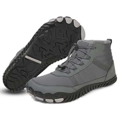 Image of Winter Footwear Barefoot Shoes Women Men Zero Drop Barefoot Hiking Boots Slip On Warm Waterproof Snow Boot Minimalist Wide Toe Ankle Booties Five Finger Hike Shoes Outdoor