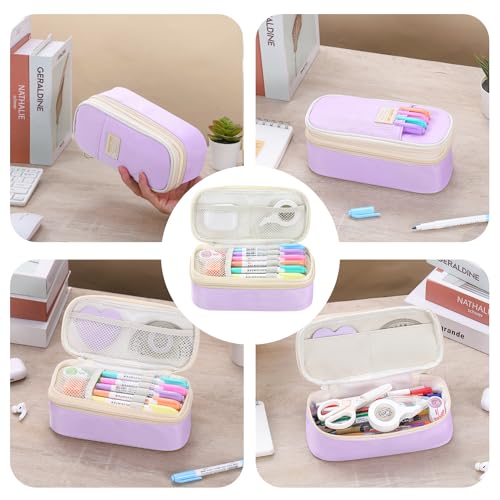 Image of Large Pencil Bag for Girls Teens Kids School Pencil Case Organizer Purple | Zipper Pencil Pouch Big Cute Stationery Aesthetic Pencil Box for School Office, Wear-resistant Fabric, Large Capacity Design