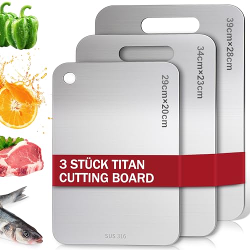 Titan Schneidebrett Set 3 Stück - S316 Edelstahl Schneidebrett, Titanium Cutting Board...