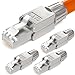 HB-DIGITAL 4x CAT 7 RJ45 Stecker Netzwerkstecker für starre LAN Kabel Verlegekabel Ethernet - werkzeuglos LSA - 10 Gbit/s AWG 22-24 vollgeschirmt STP 50μ vergoldete Kontakte