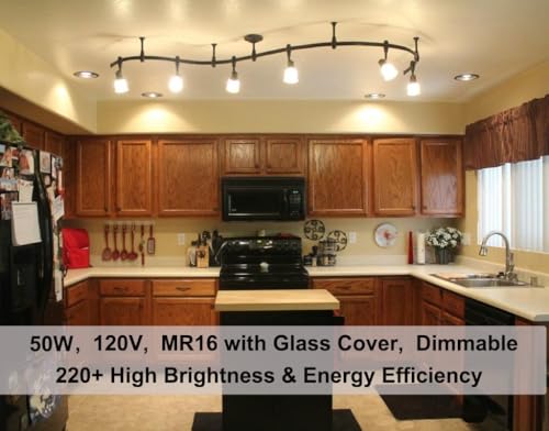 Image of Vinaco 2Pack GU10 50W Halogen Bulbs, GU10+C MR16 120V Dimmable Warm White Glass Lamp, Long Lifespan for Recessed Can, Track, Kitchen Hood, Bathroom Cabinet Spotlight