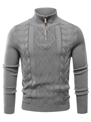 Men's Quarter Zip Cotton Sweater with Mock Neck