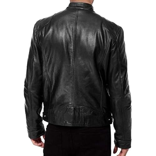Men Slim Fit Motorcyle Leather Jacket Zip-Up Windbreaker Leather Jackets Lightweight PU Vintage Biker Coat3