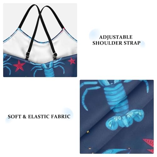 CHIFIGNO Lobsters Stars Blue Kids Bathing Suits Girls Quick Dry Crossback Swimsuit for Girls One Piece 3T3