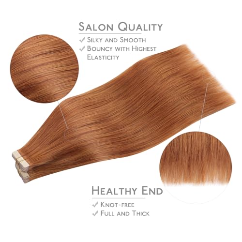 Image of WENNALIFE Tape in Hair Extensions Human Hair, 40pcs 60g 10 inch Dirty Ginger Hair Extensions Real Human Hair Straight Tape in Extensions Invisible Human Hair Extensions Reusable Real Hair Extensions