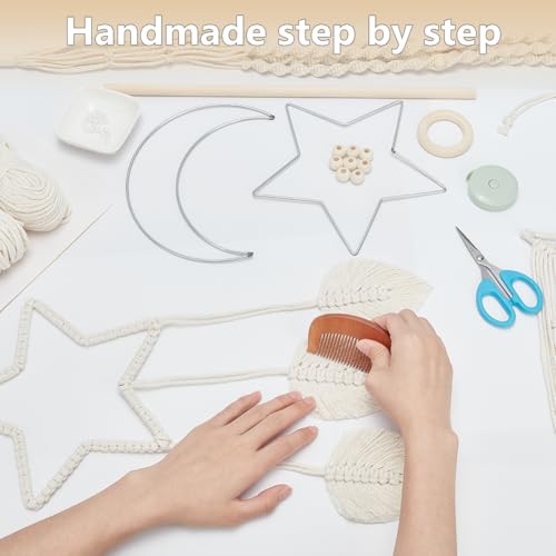 ORIGACH Kit de macramê 4 em 1 DIY para adultos iniciantes, kit fácil de pendurar na parede e gancho