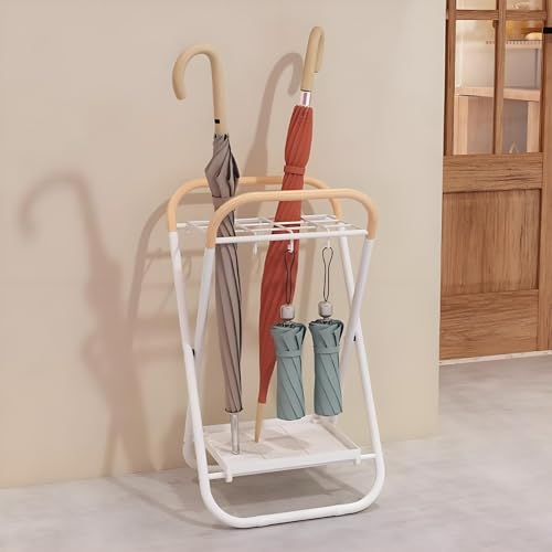 Paragüero compacto y plegable con bandeja de agua extraíble y ganchos, organizador de entrada que ahorra espacio para el hogar, oficina, sala de estar, tienda