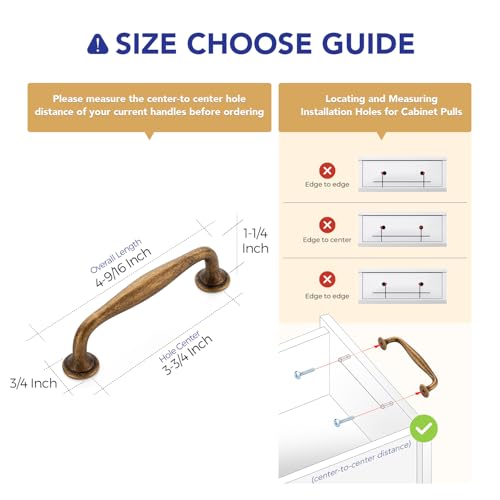 Image of Ravinte 5 Pack 3-3 /4 Inch Antique Brass Kitchen Cabinet Handles Solid Zinc Alloy Cabinet Pulls Cupboard & Drawer Handles