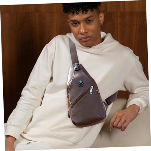 Bolsa tiracolo masculina de couro PU com alça transversal e zíper para lazer, mochila tiracolo para