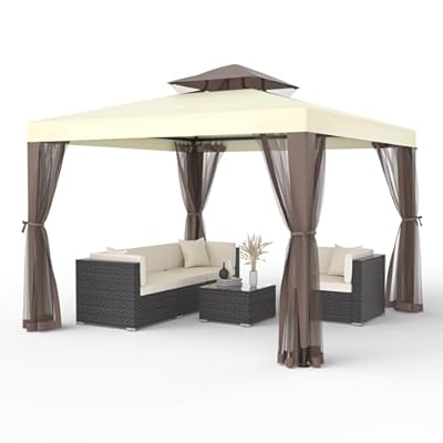 Gazebo, 10x10 Patio Gazebo Waterproof Canopy Tent UV-Resistant 2-Tier Top Sturdy Outdoor Canopy Tent for Camping with Mosquito Netting for Garden Patio Backyard(10FT x 10FT)