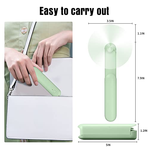 Venforze-Mini-Fan-Handheld-3-Speeds-Rechargeable-Quiet-Mini-Handheld-Fan12-24-Working-Hours-Portable-Type-C-Slider-Pocket-Fan-Personal-Small-Fan-for-Travel-Home-and-Women-Makeup-Light-Green