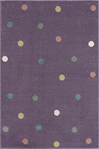 Pflegeleichter Kinderteppich Kinderzimmer mit Punkten Kreisen in Flieder lila rosa grün Creme Silber grau Grösse 120 x 180 cm Cover