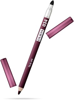PUPA Milano True Lips Blendable Lip Liner - Dual-Ended Matte Lining Color and Brush - Light and Creamy, Hydrating, High Pigment, Smudge Proof Formula - Paraben Free - 034 Plum - 0.042 oz